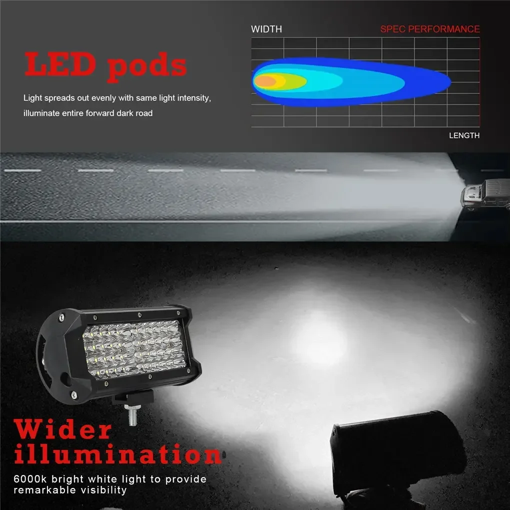 2개 x 24V 288W 7인치 LED 스팟 플러드 램프 바, 야외 캠핑, 자동차 운전, 작업등, 보트, 트럭, SUV, 지프 헤드라이트