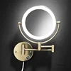 bathroom Makeup Mirrors Black/Brushed Gold Brass Wall Extending Folding Double Side LED Light Mirror Magnification Bath Mirror 3