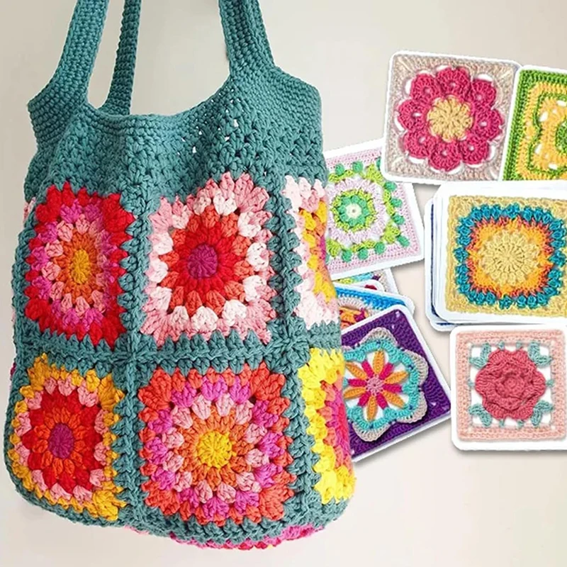 50pcs/box Mix Matchs Designs The Granny Square Card Decks Knitting Kit For Adults DIY Grandma Knitted Pattern Set
