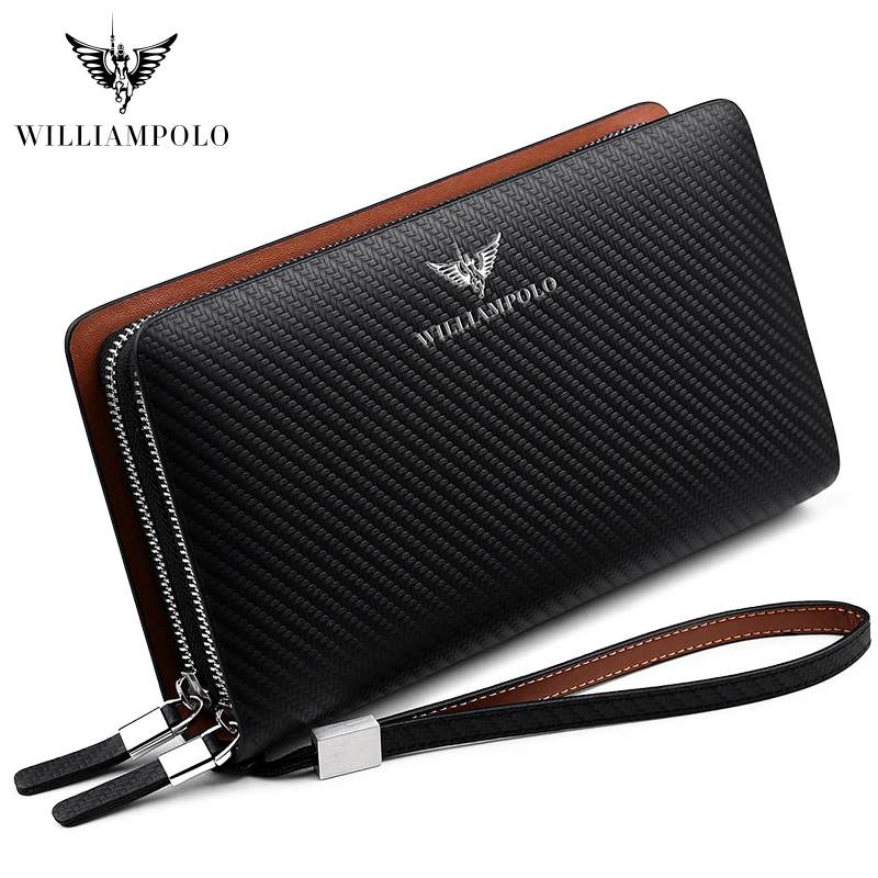 WILLIAMPOLO Men's Wallet Business Large Capacity Clutch Bag Genuine Leather Clutch Wallet Double Zipper Handbag Long Men Wallet 2