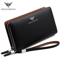 WILLIAMPOLO Men's Wallet Business Large Capacity Clutch Bag Genuine Leather Clutch Wallet Double Zipper Handbag Long Men Wallet 2