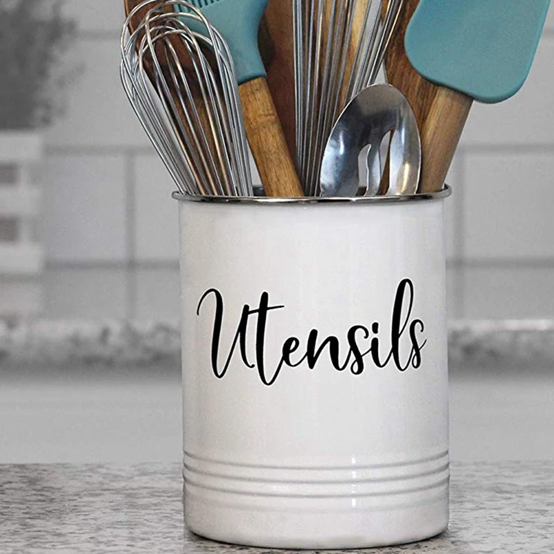 2X Kitchen Utensil Holder-Modern Farmhouse Kitchen Decor-White And Black  Utensil Crock-Vintage Organizer - AliExpress