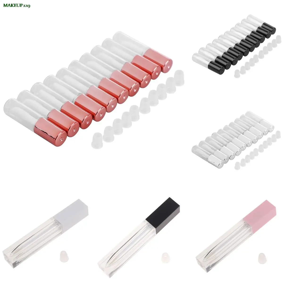 10pcs 1.2ML Rose Gold Empty Lip Gloss Tube DIY Plastic Elegant Liquid Lipstick Container Round Mini Lipgloss Sample Bottle