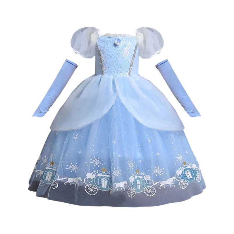 Disney Girl Cinderella Dress Halloween Christmas Ball Gown Princess Cosplay Costume For Birthday Party Role-Playing For Kid 2-7Y Alx Shirttrend