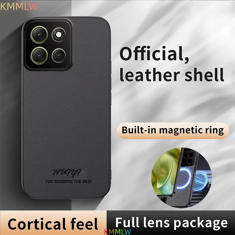 Premium Matte Leather Magnetic Car Mount Case - Soft Frame Protective Silicone Cover