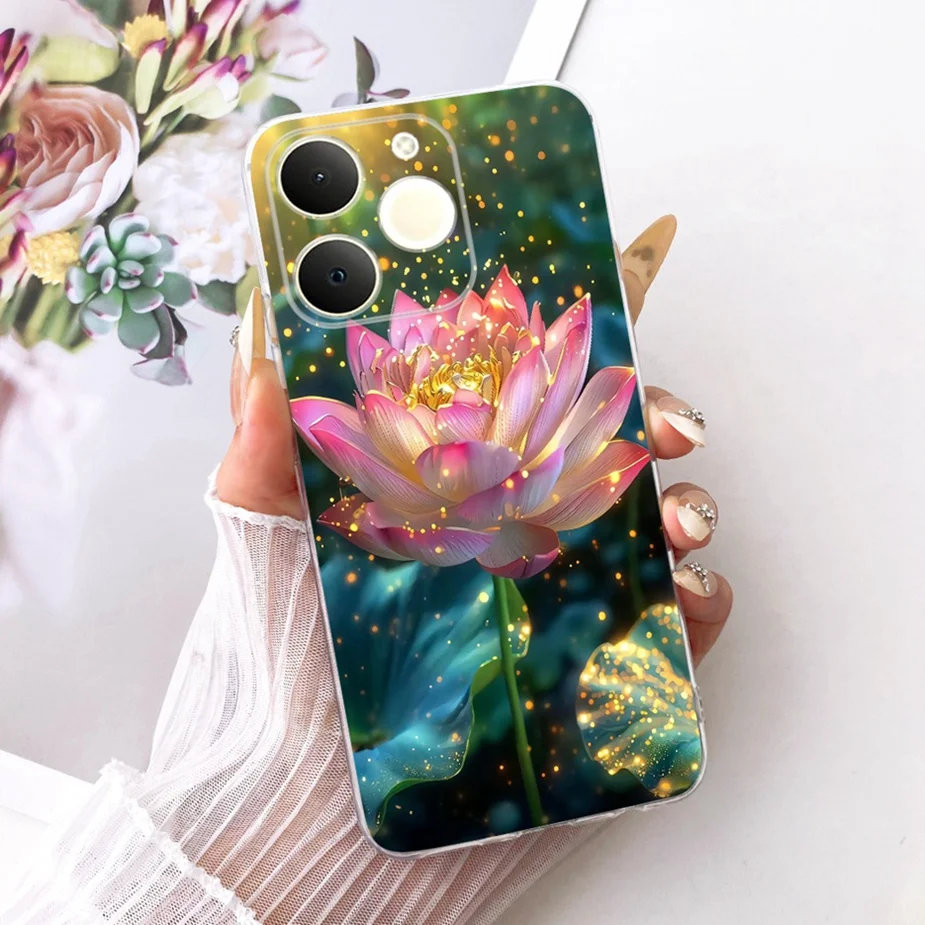 Luxury Lotus Painted Soft Silicone Case - Elegant Protective Cover