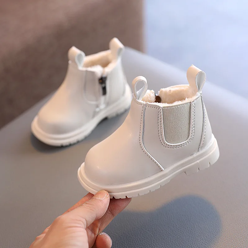 Baby Boots Autumn Winter Infant Warm Fur Shoes Newborn First Walkers Baby Toddler Boy Girl PU Leather Ankle Boots Beige, Pink