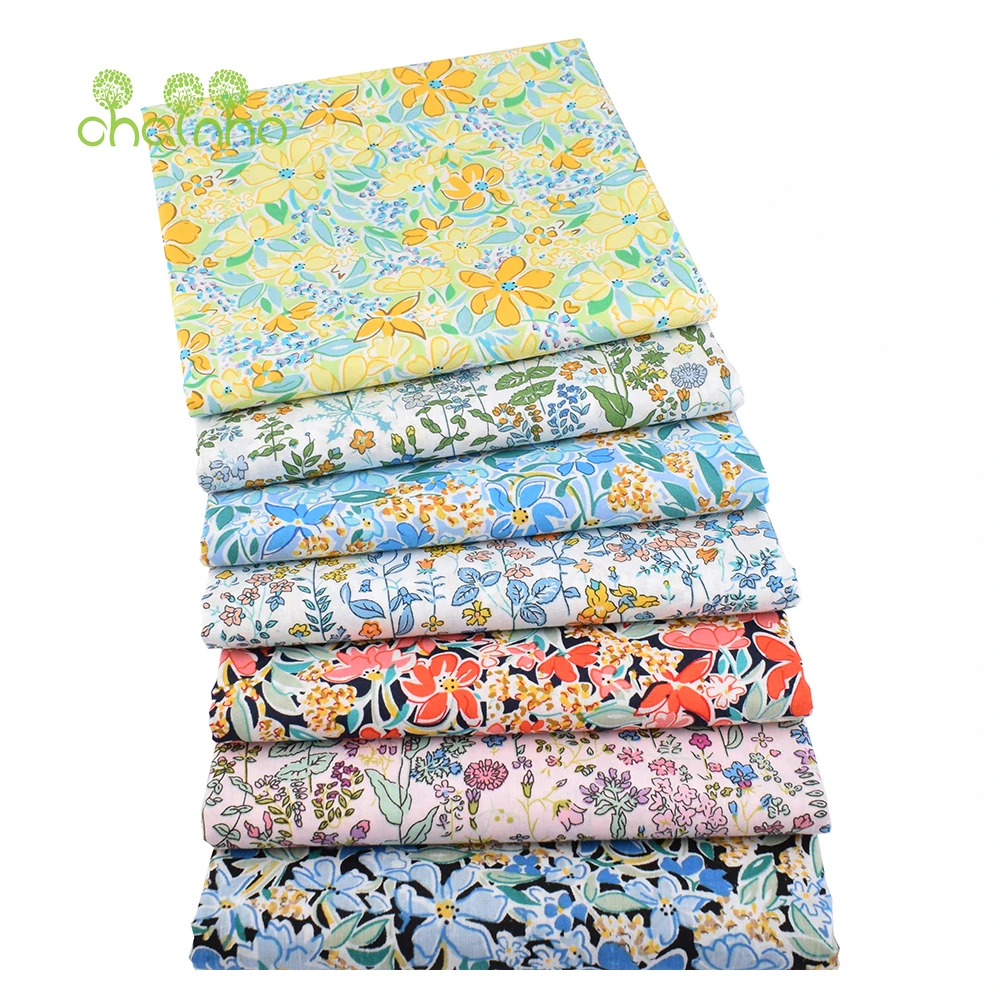 Chainho,Printed Plain Weave Cotton Poplin Fabric,DIY Sewing Quilting Material,Patchwork Cloth,7 Designs,3 Sizes,15PC142