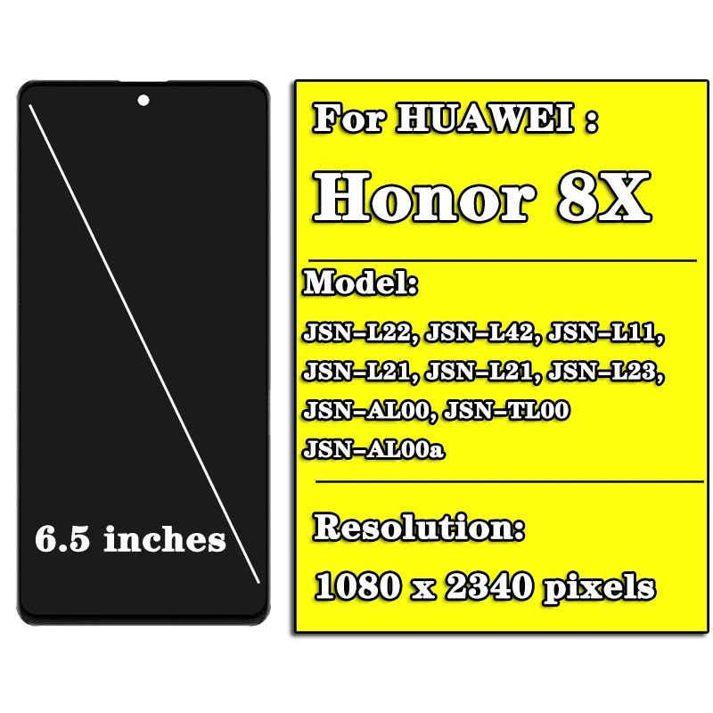 LCD Display Screen 6.5" Test LCD For Huawei Honor 8X JSN-AL00 JSN-L22 JSN-L21 Full LCD DIsplay + Touch Screen Digitizer Assembly Replacement