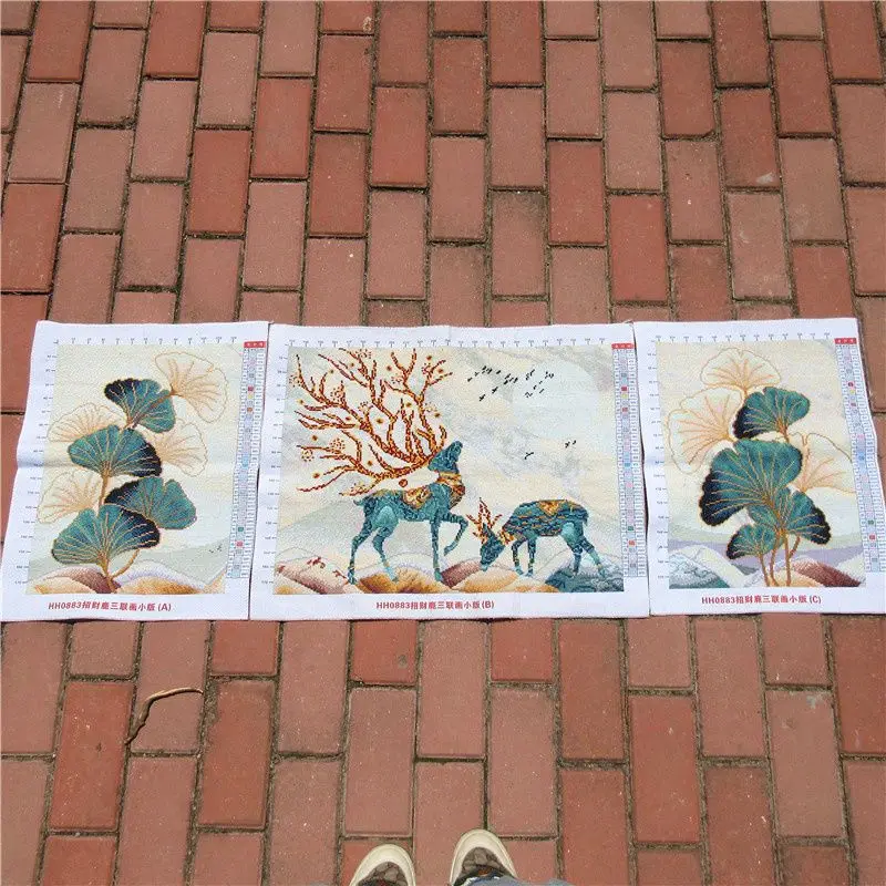 순수 수제 크로스 스티치 완제품, Zhaocailu 삼중 그림, Cailu 북유럽 스타일, 거실, 침실, 신제품