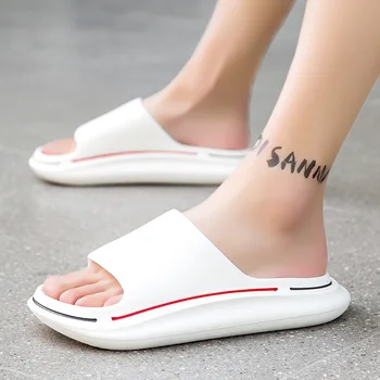 Comwarm 두꺼운 바닥 남성 비치 슬리퍼, 여름 패션 캐주얼 슬리퍼, 여성 디자이너 슬라이드, 남성 미끄럼 방지 홈 샌들