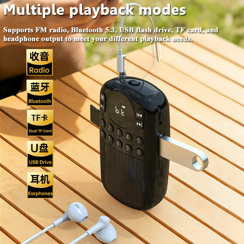 휴대용 미니 포켓 FM 라디오 디지털 라디오 수신기 블루투스 스피커 무선 지원 TF 카드 USB MP3 음악 플레이어