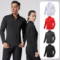 Men Slim Fit Track Top Men's Half Zipper Stand Collar Sports T-shirt with Long Sleeves for Running Fitness Training Breathable 1