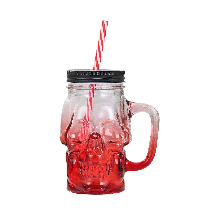 GLASS SKULL DESIGN 16OZ WITH HANDLE BOTTLE