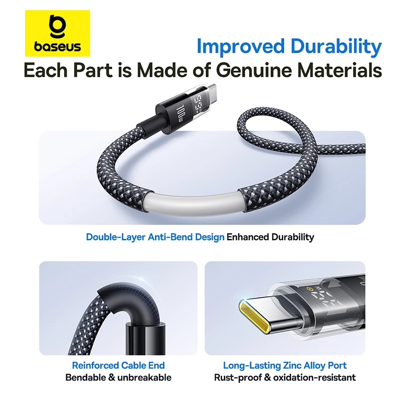 Baseus USB C Cable 100W For iPhone 17 16 15 Pro Max LED Dispaly USB Cable Type C for Macbook pro Fast Charge Wire for Xiaomi - Image 6