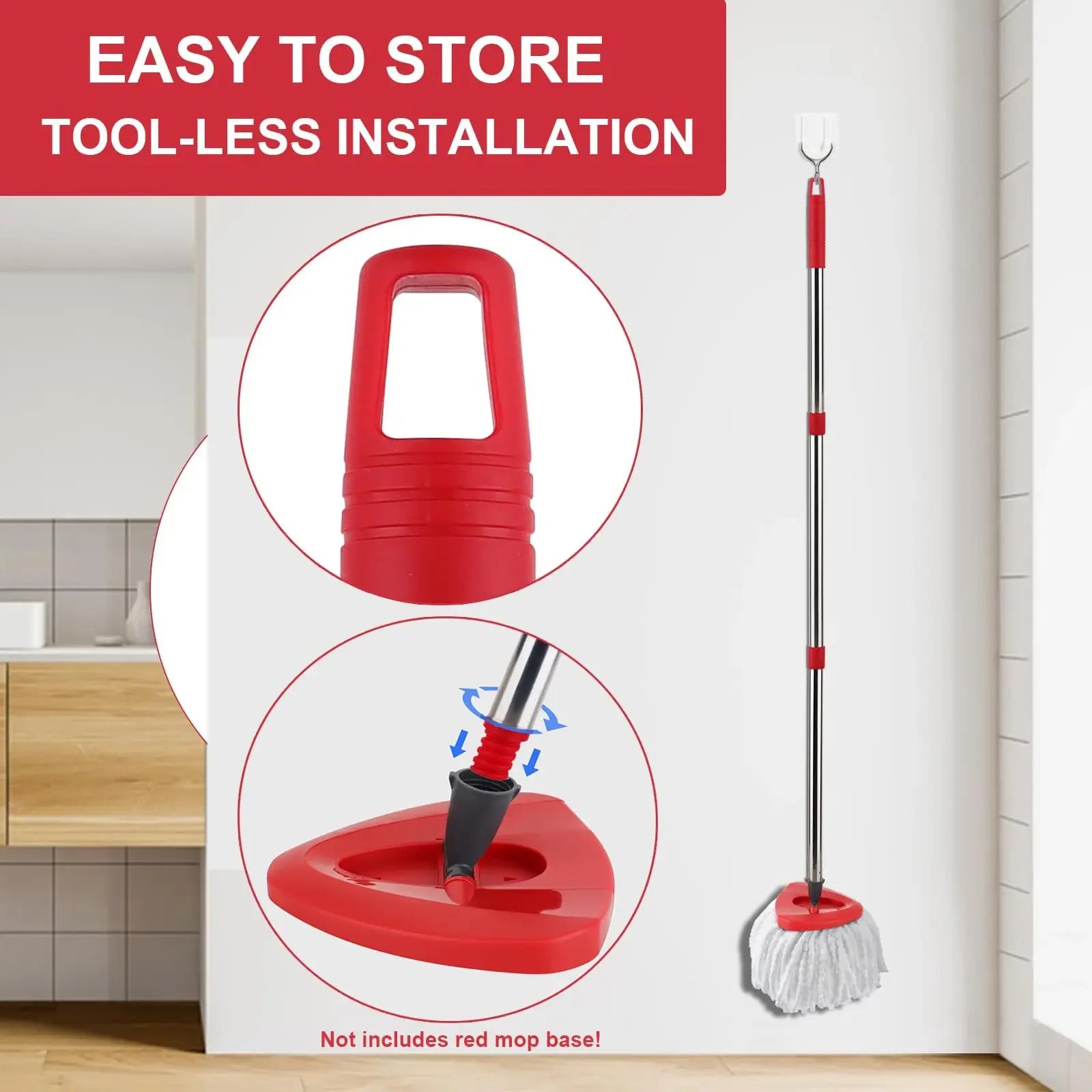 Mop Replacement Handle Compatible with Ocedar/Vileda Turbo Mop Head Replacement Heads, Mop Handle for EasyWring Mop 6