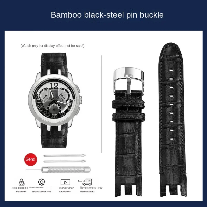 thumbnail image 1 of Correa de piel de vaca de 21 mm para Swatch YRS403 412 402G Series Correa de muñeca Correas de reloj negras, azules y marrones Accesorios para relojes de hombre, 1 of 5