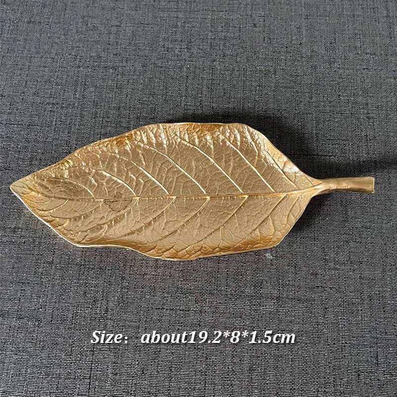 Luxury Metal Storage Tray Leaf Feather Shape Jewelry Display Plate Gold Fruit Dessert Cake Storage Tray Home Desktop Decorative 3