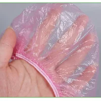 100pcs/set Disposable Shower Caps Plastic Waterproof Headgear Pink Spa Salon Hotel Hair Dye Women Elastic hair Cap Bathroom 2