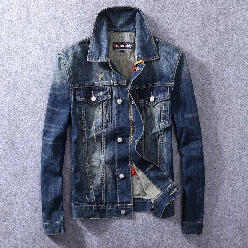 Autumn Newly Fashion Vintage Men Jacket Retro Blue Embroidery Designer Denim Jacket Men Coat Streetwear Hip Hop Chaquetas Hombre