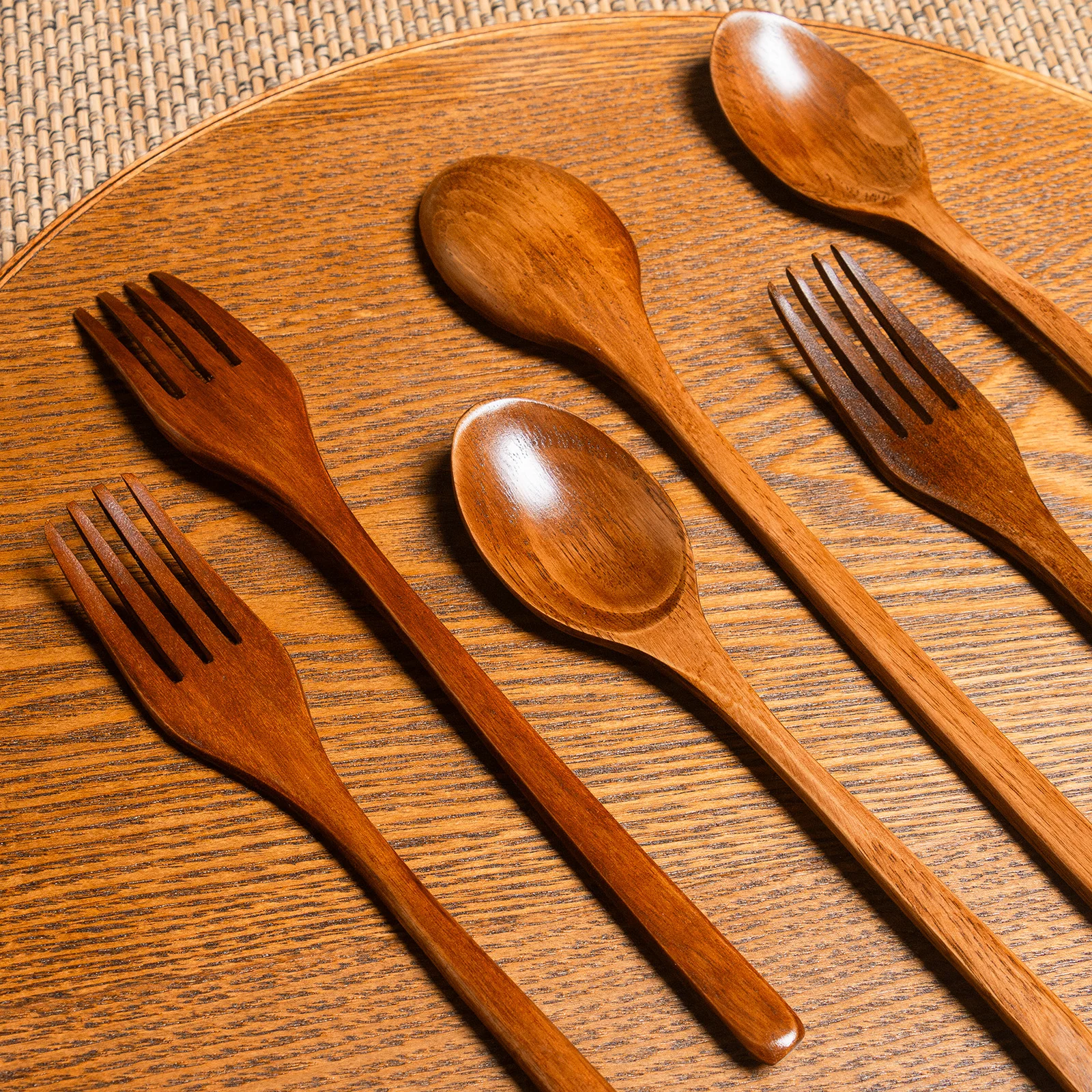 8 Sets of Wooden Soup Spoons and Forks Set Natural Wood Cutlery Wooden Cutlery Set, Eco-Friendly Cutlery, Dinner F