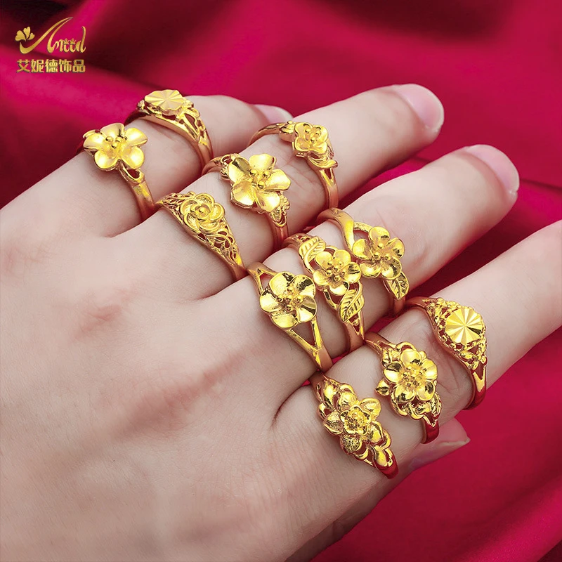 ANIID Ethiopia Dubai Flower Gold Color Arab Rings Resizable For Women Wedding Jewelry African Party Gift Nigerian Jewellery