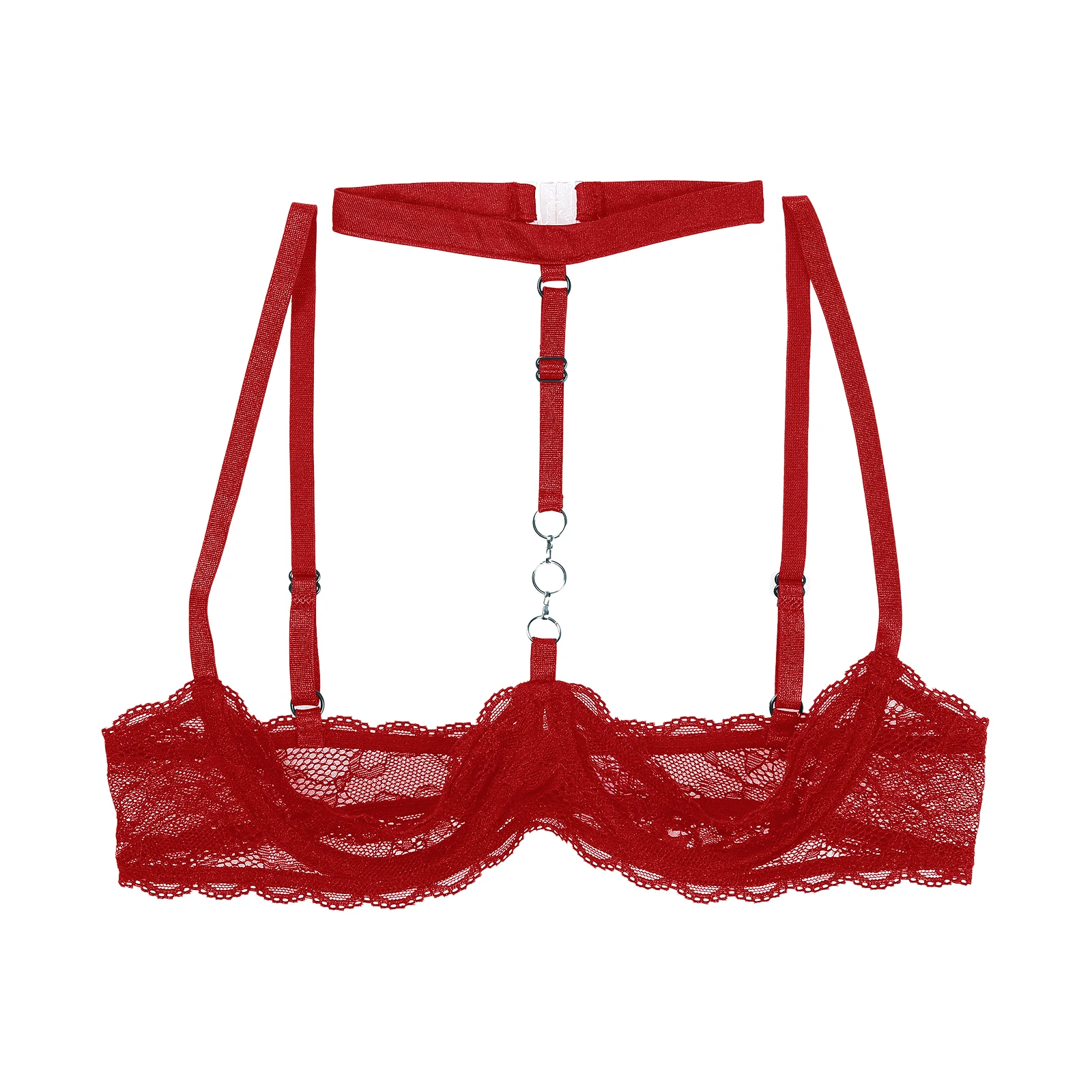 Womens Sexy Half Cup Bras Open Nipple Cups Lingerie Bra Top See-through Sheer Floral Lace Underwired Bralette for Females