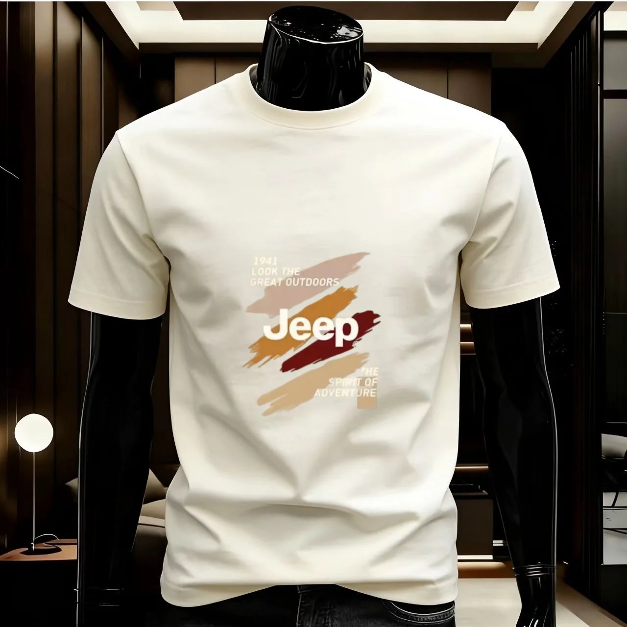 Summer Jeep High-Quality T-Shirt, with a Round Neckline, Made of Pure Cotton, Breathable and Comfortable. Men's Casual Style, Wi