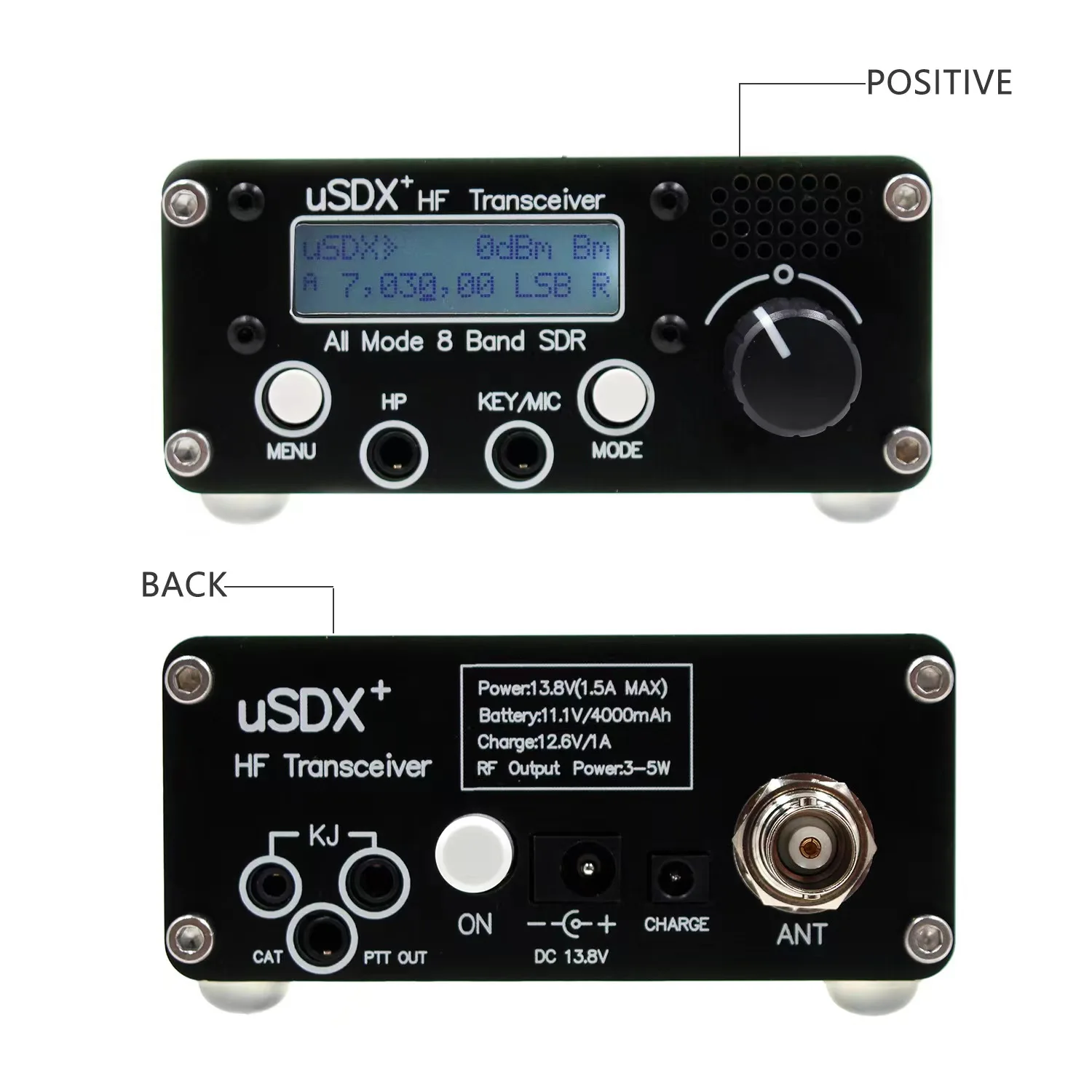 uSDR uSDX+ Plus V2 Transceiver 10/15/17/20/30/40/60/80MHz 8 Bands SDR All Mode HF SSB QRP QCX-SSB 4000mAh Battery EU US Plug