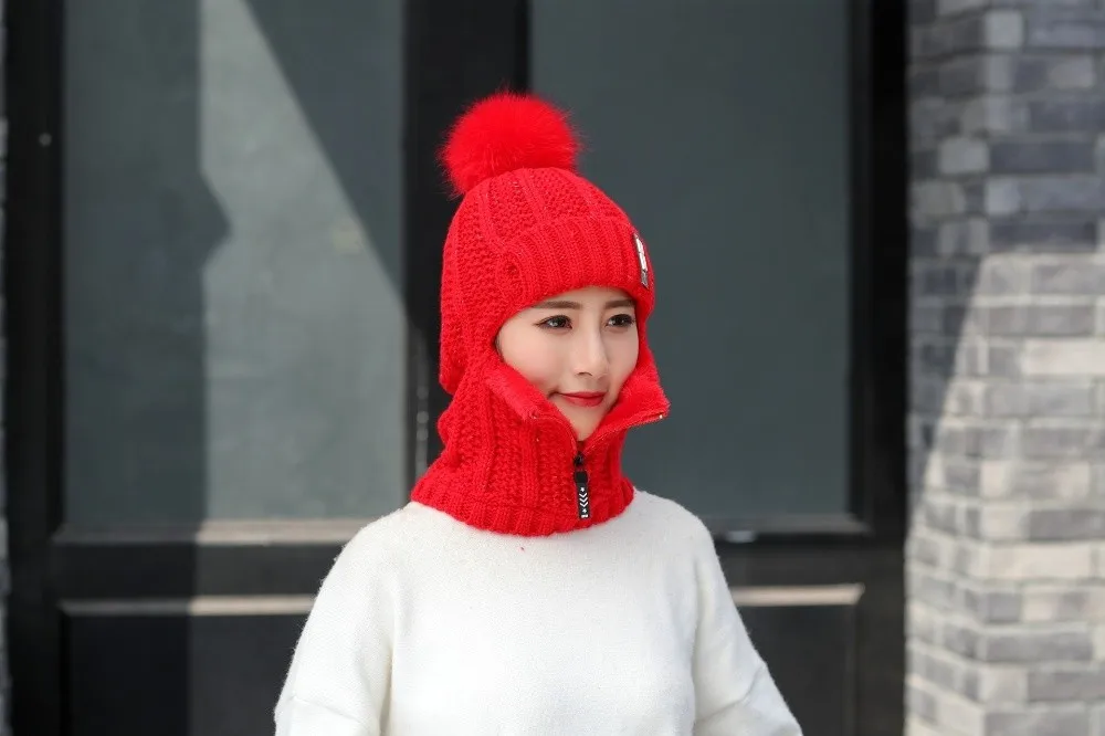 Lässige, winddichte Strickmütze aus Wolle, Nackenwärmer, verdickter Gehörschutz, warm halten, Bommelmütze für Damen – Detail 20