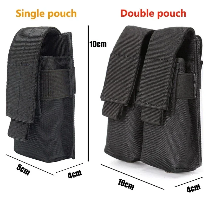 Double Pistol Mag Pouch Molle Tactical 9mm Magazine Pouch Belt Dual Mag Bag Flashlight Holder Holster Hunting Pocket Accessories