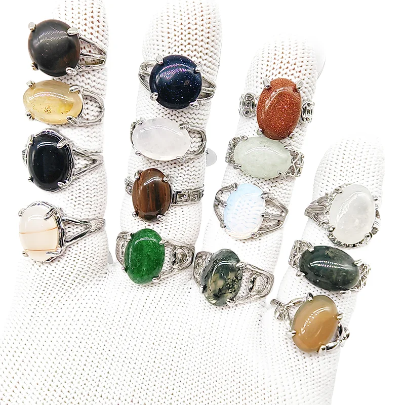 20/50pc/Lot Wholesale Bohemia Mix Style Natural Veins Stone Finger Rings for Women Pink Crystal Agate Joint Ring Wedding Jewelry 3