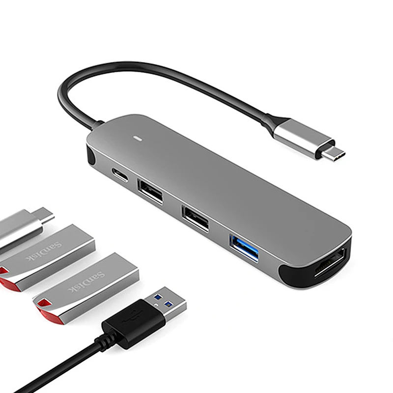 

BX5H-PD 5 in 1 Type-C Docking Station USB-C Hub with 5Gbps USB3.0 USB2.0*2 PD100W USB-C 4K@30Hz Multiport Hub Splitter Adaptor