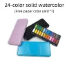 24 color iron box solid watercolor paint, free pen and color card. Suitable for beginners painting, doodling. 1