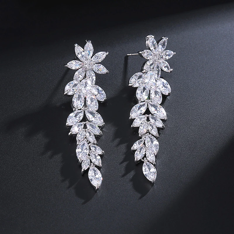 Marquise Cluster Dangle Earrings dangle earrings drop earrings long earrings For Women Flower Shape Cubic Zirconia Long Earring Bride Wedding Jewelry