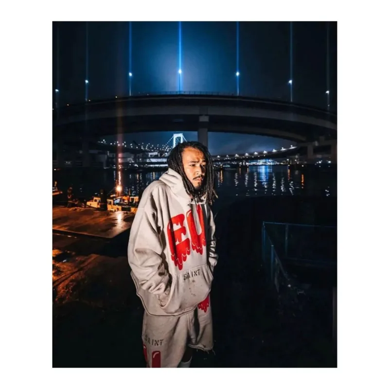 

2023ss Saint Michael EU print Vintage Clothing Damage dirty Retro Oversized Pullover Sweatshirt Hoodies casul Drawstring shorts