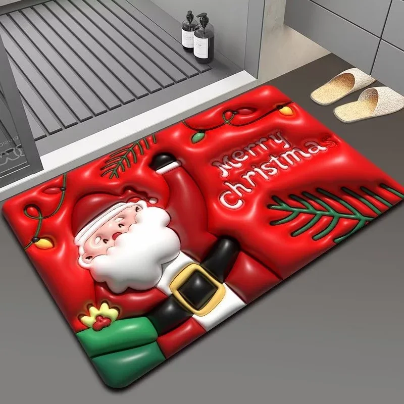 

Christmas Floor Doormat New Year Merry Christmas Home Entrance Decoration Carpet 3D Living Room Bathroom Non-slip Carpet