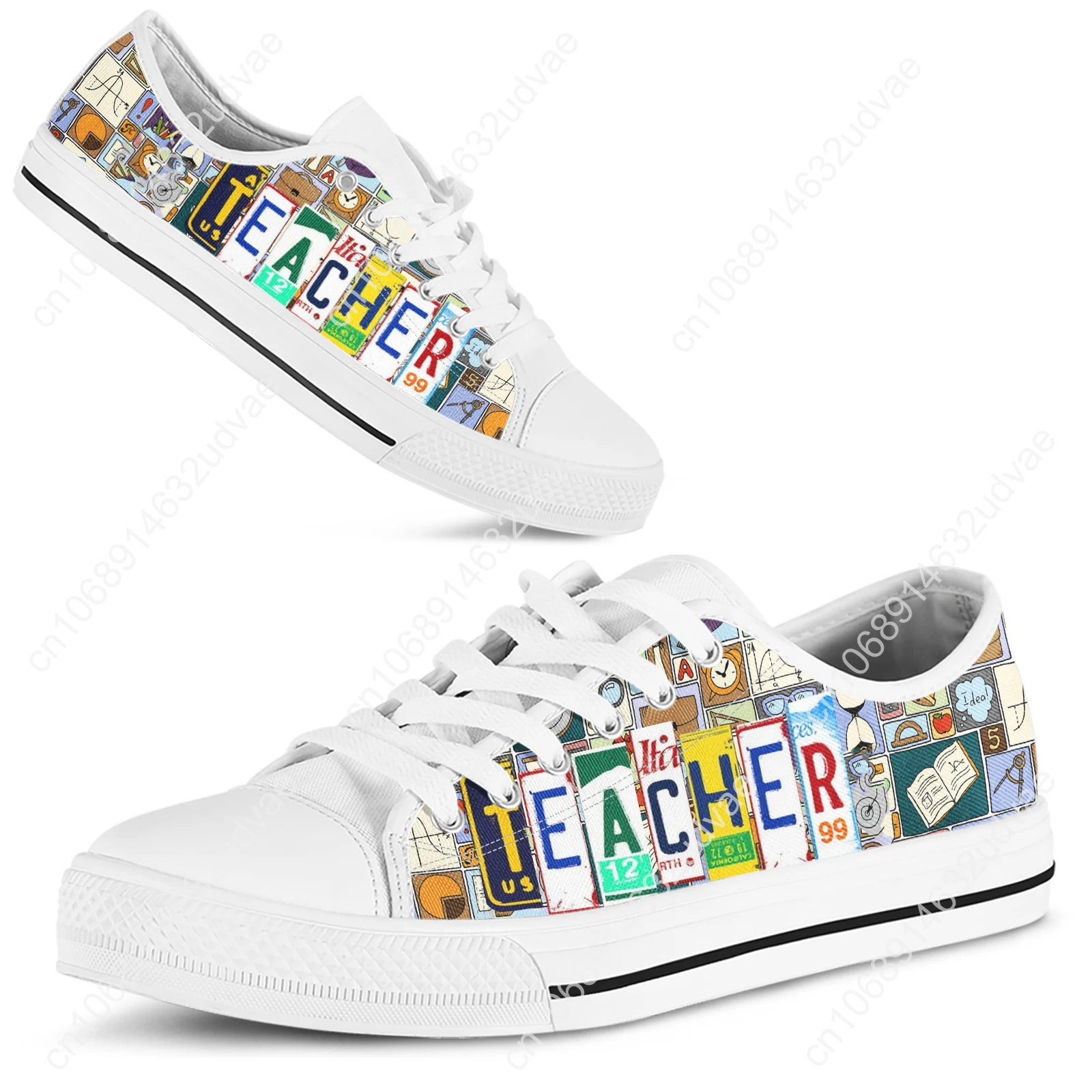 Sneakers Women Shoes 2024 License Plate Teacher Pattern Canvas Shoes Casual Women Sport Shoes Flat Lace-Up Zapatillas Mujer