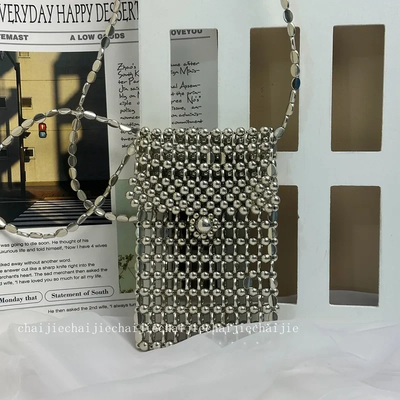 

Винтажные плетеные женские сумки через плечо, новые модные серебристые сумки ручной работы с бисером, регулируемые сумки через плечо