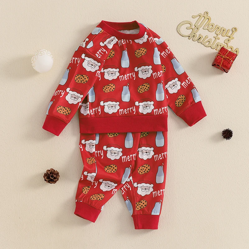 Description Picture 4 of itemBoys Christmas Pants Sets Long Sleeve Round Neck Santa Claus Print Sweatshirt Pants Sets