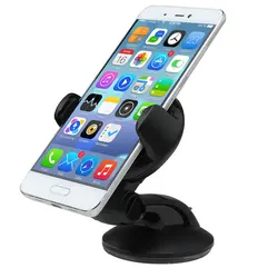 Compact Universal Car Phone Holder with Windshield Mount and 360° Rotation Capability (Black)