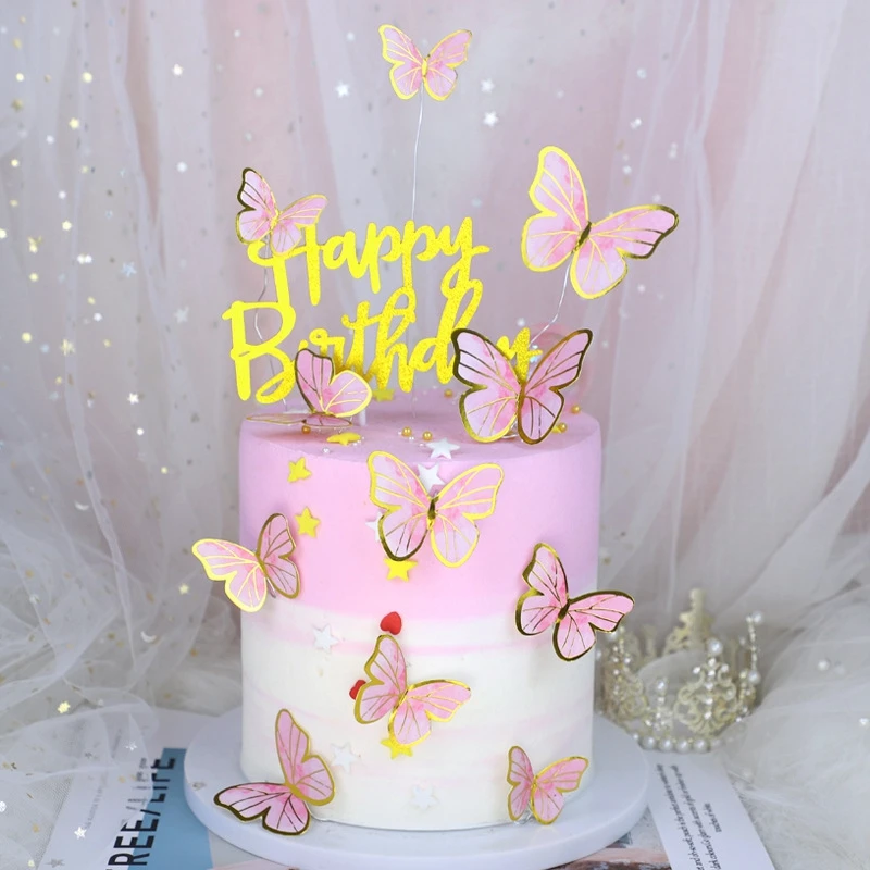 Description Picture 6 of item10pcs Butterfly Cake Decoration Festival Plugin Baking Decoration Flag Happy Birthday Party Cake Wedding Birthday Insert Decor