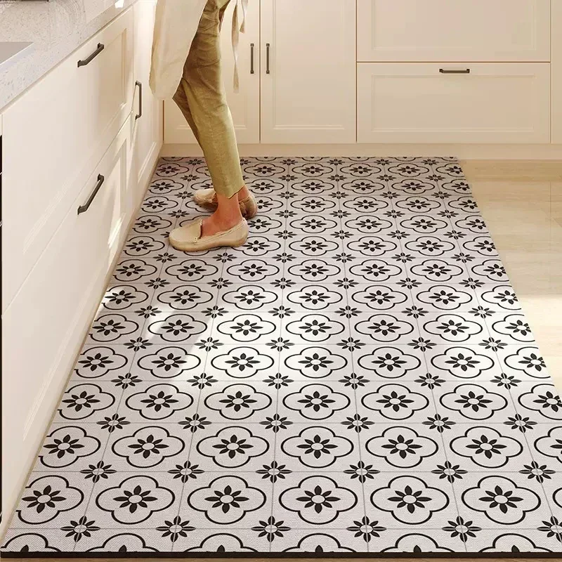 Kitchen Carpet Non-slip Large Pvc Waterproof Floor Mat Leather Oil-proof Foot Mats Black White Chessboard Home Decoration Rug 3