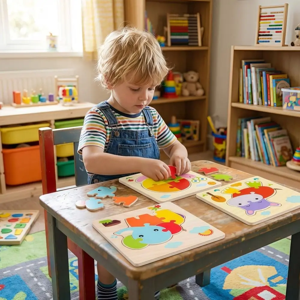 3D Wooden Cartoon Animal Puzzle Set - Educational and Portable Cognitive Toy