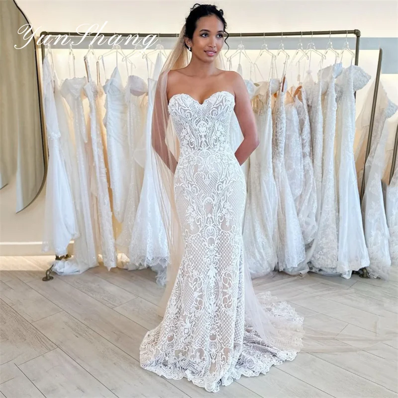 

Yunshang Elegant Wedding Dress Women 2024 Mermaid Open Back Sweetheart Lace Applique Bridal Gowns Sweep Train Vestidos De Novia