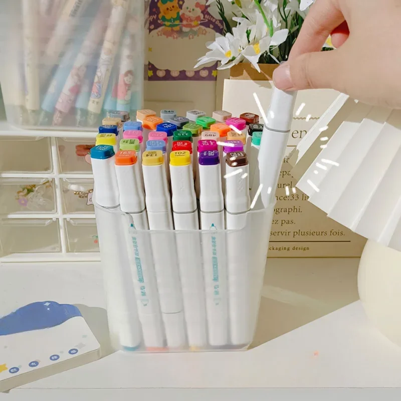Pen Holder Desk Organizer Large Capacity Plastic Pen Holder Desktop Storage Desk Organizer Pencil Display Cup Simple Stationery Box Office Accessories