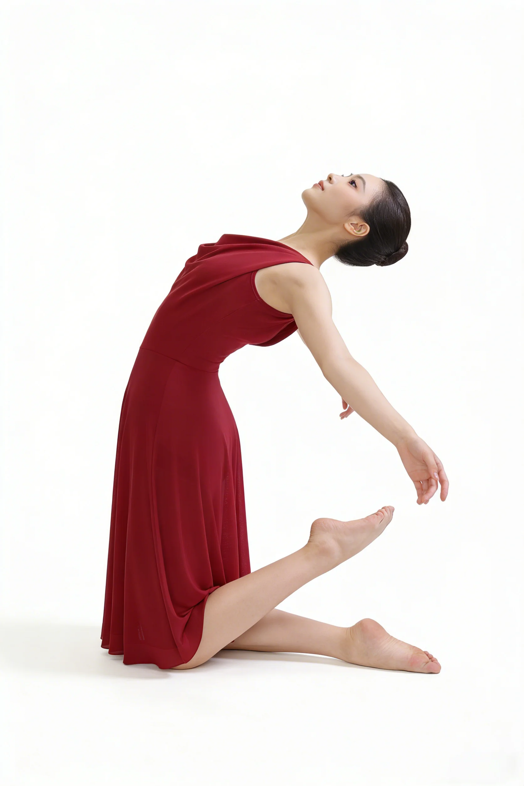 Adult Women Lyrical Dance Costume Modern Contemporary Dancewear V-Neck Backless Mesh Tulle Flowy Overlay Dress Stage Performance - 6