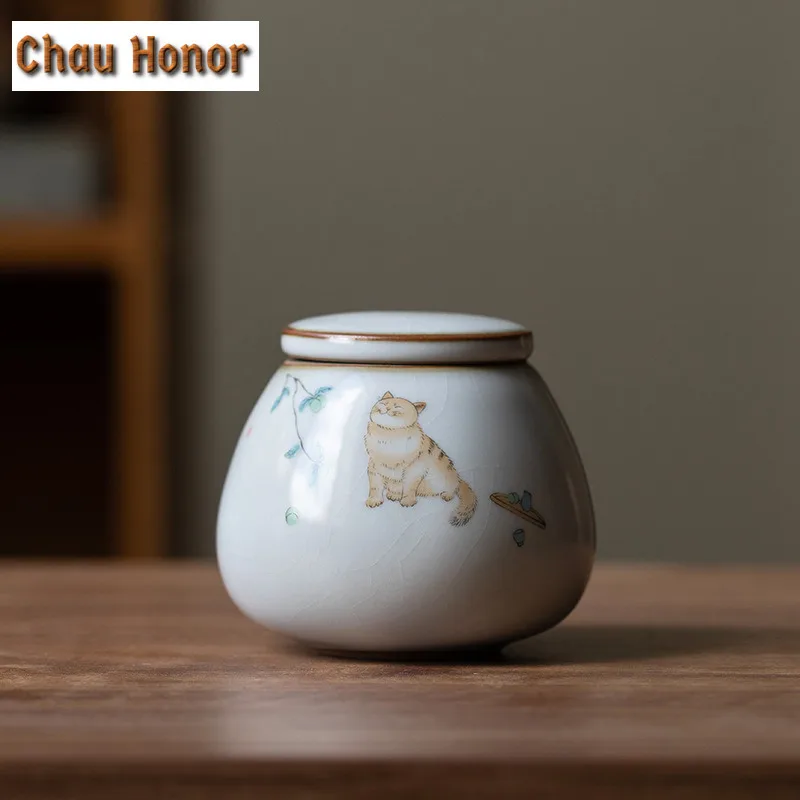 Ru Kiln White Porcelain Tea Storage Small Tea Jar Tea Box Portable Sealed Canister Storage Tank Ceramic Tea Caddy Tea Container