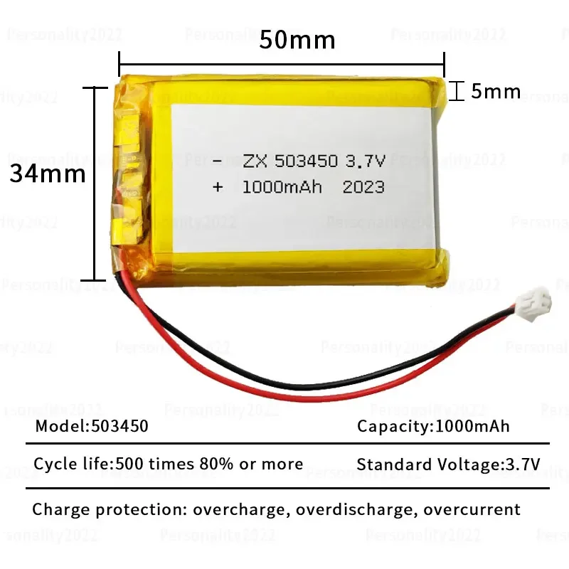 Batteria Lipo 503450 3.7V 1000mAh, Celle Ricaricabili al Litio Polimero per Tablet, Navigatori, Addestratori per Cani, Toelettatori - immagine 5
