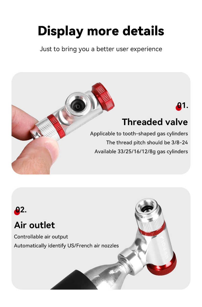 CO2 Fahrrad Reifen Inflator CO2 Pumpen Inflator Kopf Aluminium Legierung Fahrrad Reifen Pumpe Werkzeug Mini Fahrrad CO2 Pumpe Fahrrad Zubehör – Detail 7